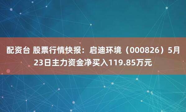配资台 股票行情快报：启迪环境（000826）5月23日主力资金净买入119.85万元